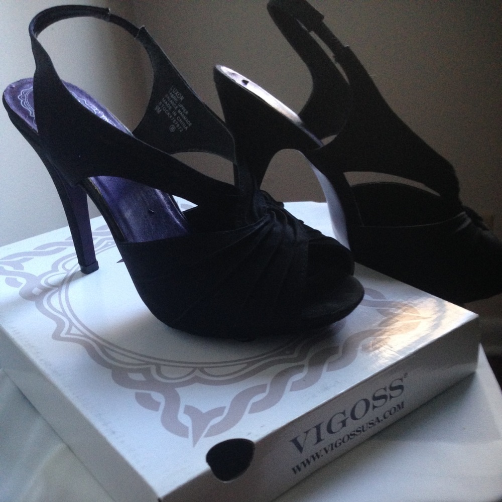 Womens Black Sling Back Open Toe Dress Shoe Size 9